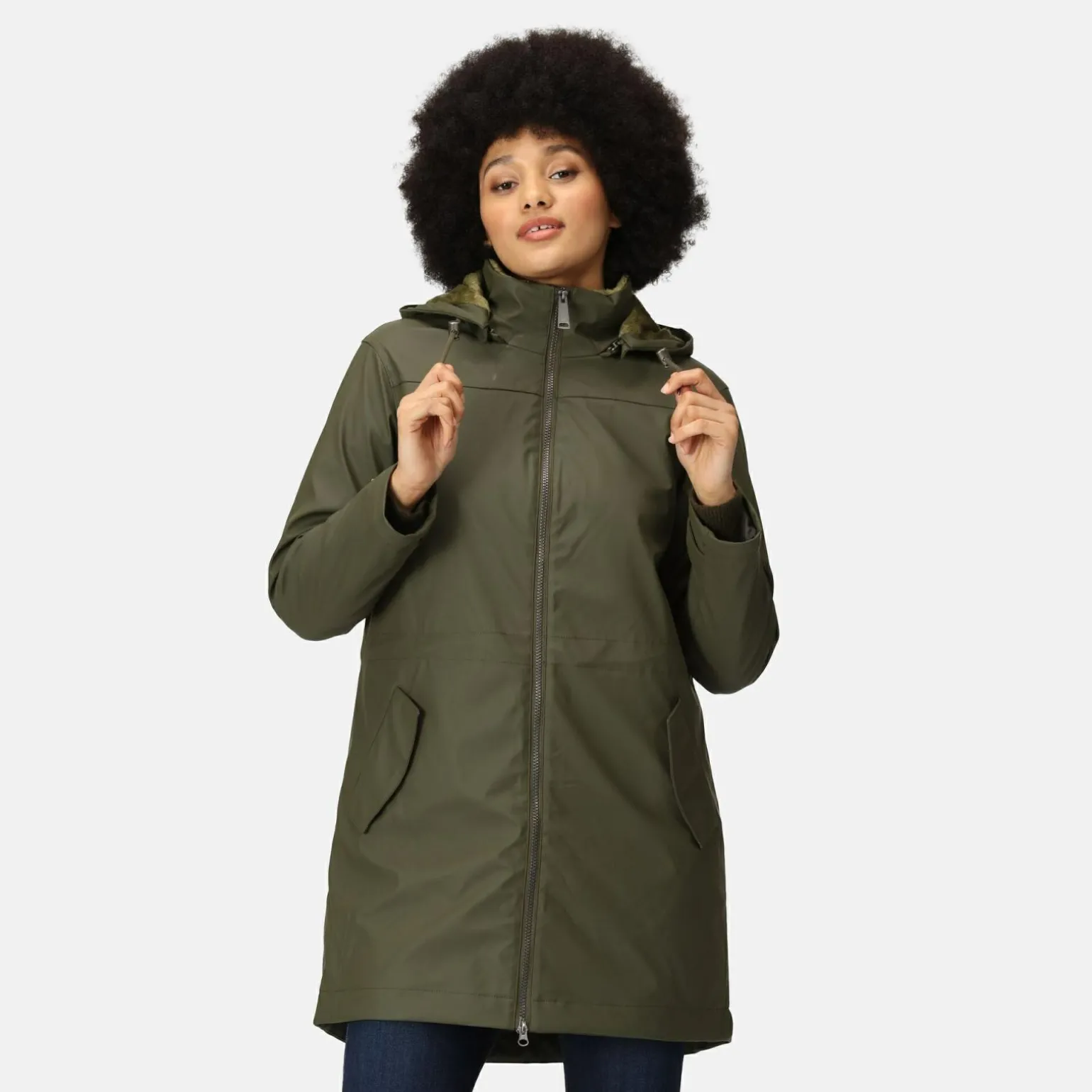 Damska kurtka parka z kapturem Fantine | Ciemne khaki