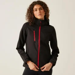 Damski softshell z kapturem Venturer | Czarno-czerwony