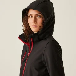 Damski softshell z kapturem Venturer | Czarno-czerwony
