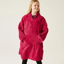 Dziecięcy polar ponczo z kapturem Poncho | Różowy we wzór