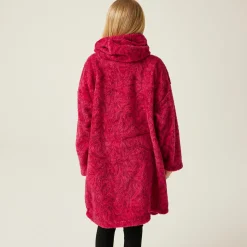 Dziecięcy polar ponczo z kapturem Poncho | Różowy we wzór