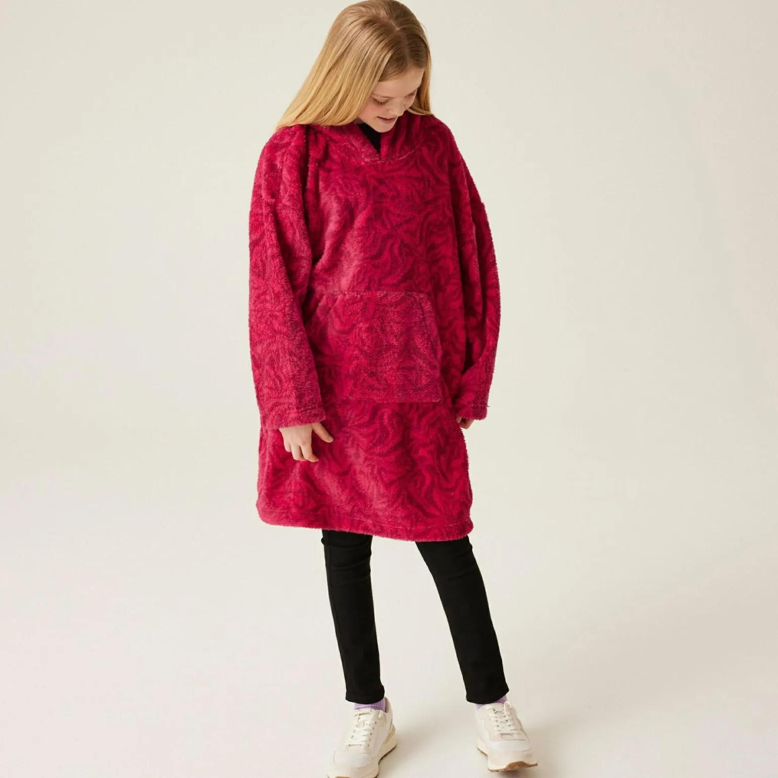 Dziecięcy polar ponczo z kapturem Poncho | Różowy we wzór