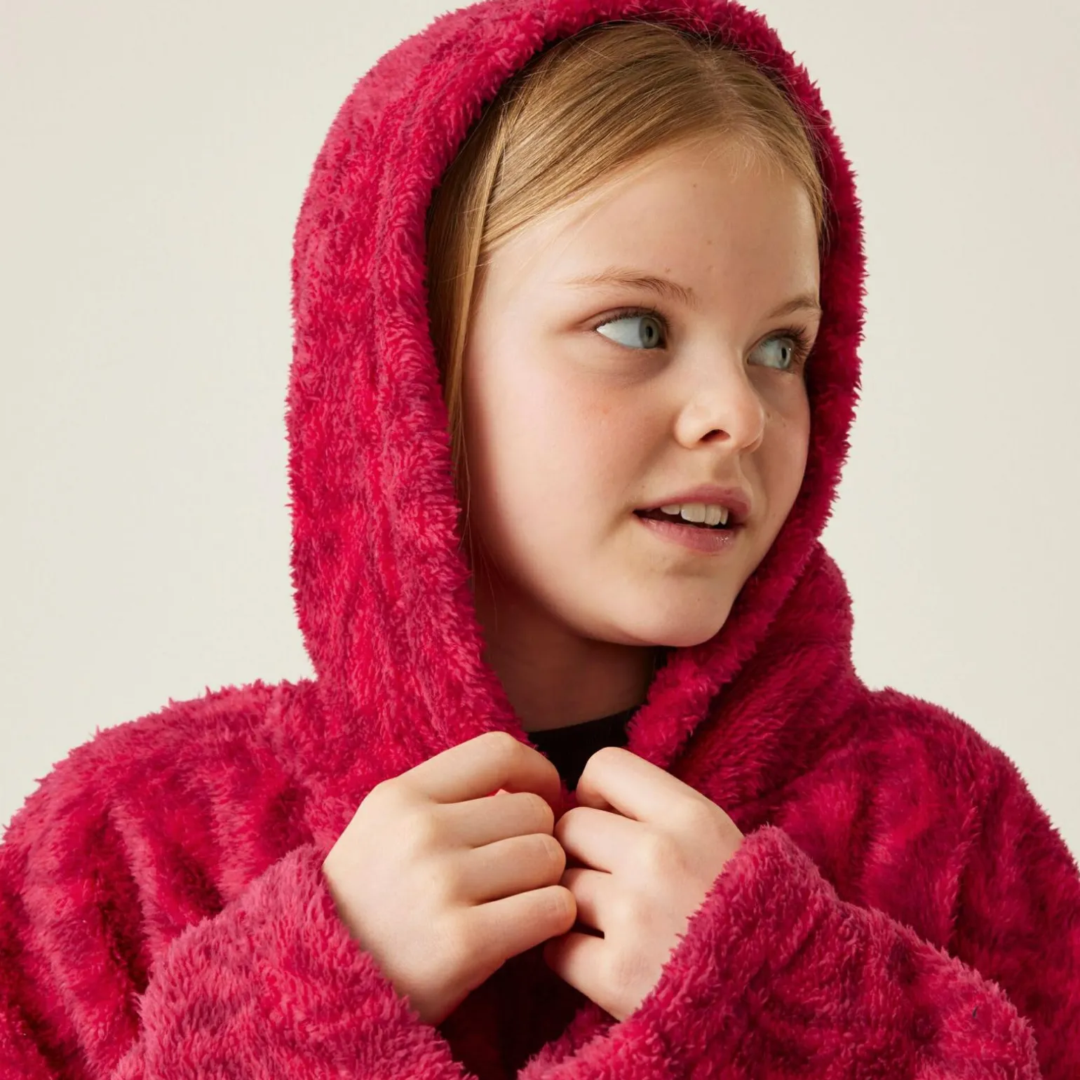 Dziecięcy polar ponczo z kapturem Poncho | Różowy we wzór