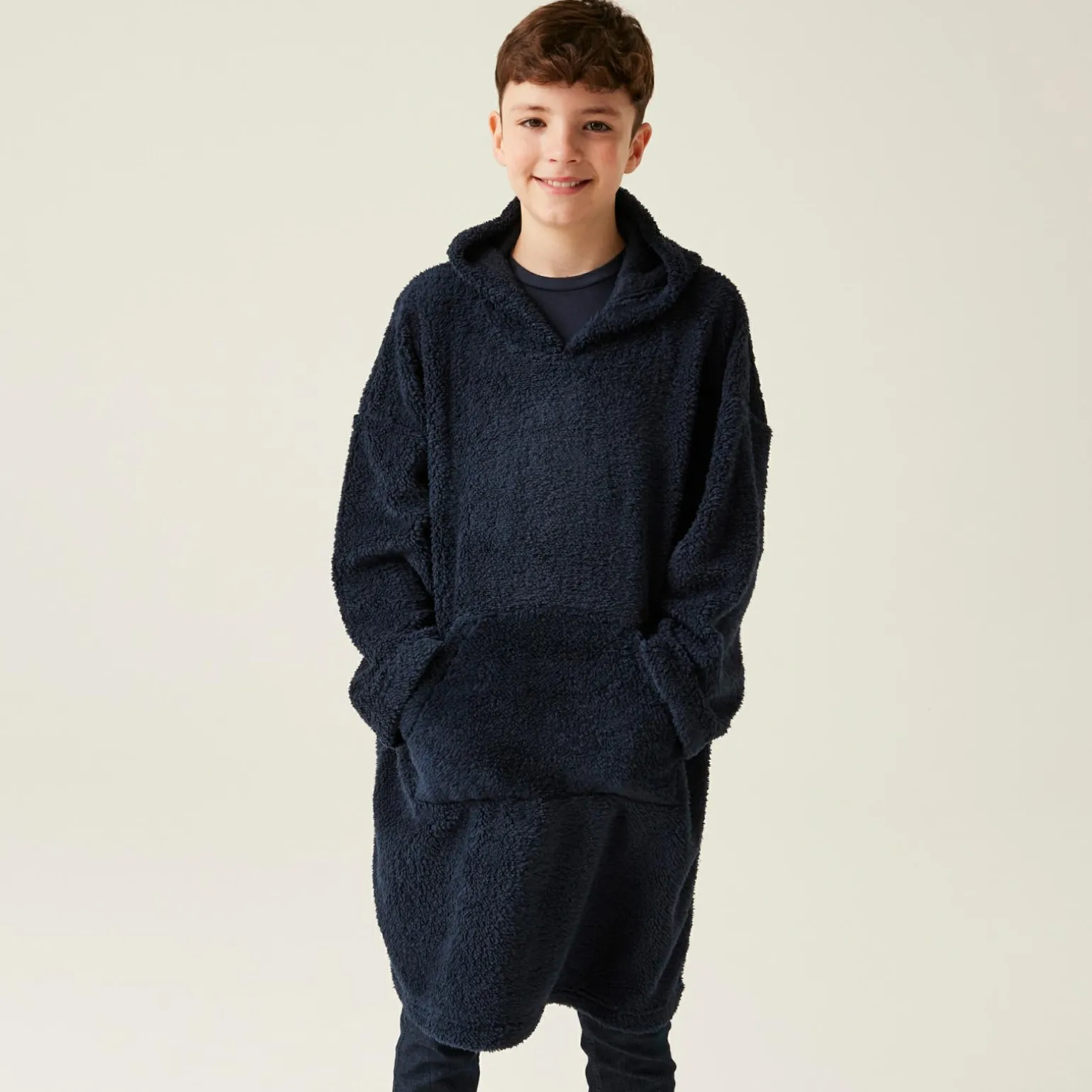 Dziecięcy polar ponczo z kapturem Poncho | Granatowy