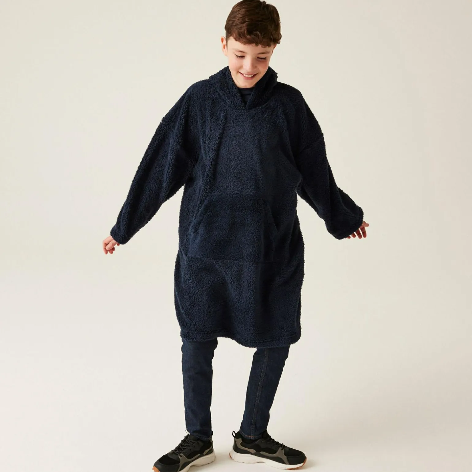 Dziecięcy polar ponczo z kapturem Poncho | Granatowy