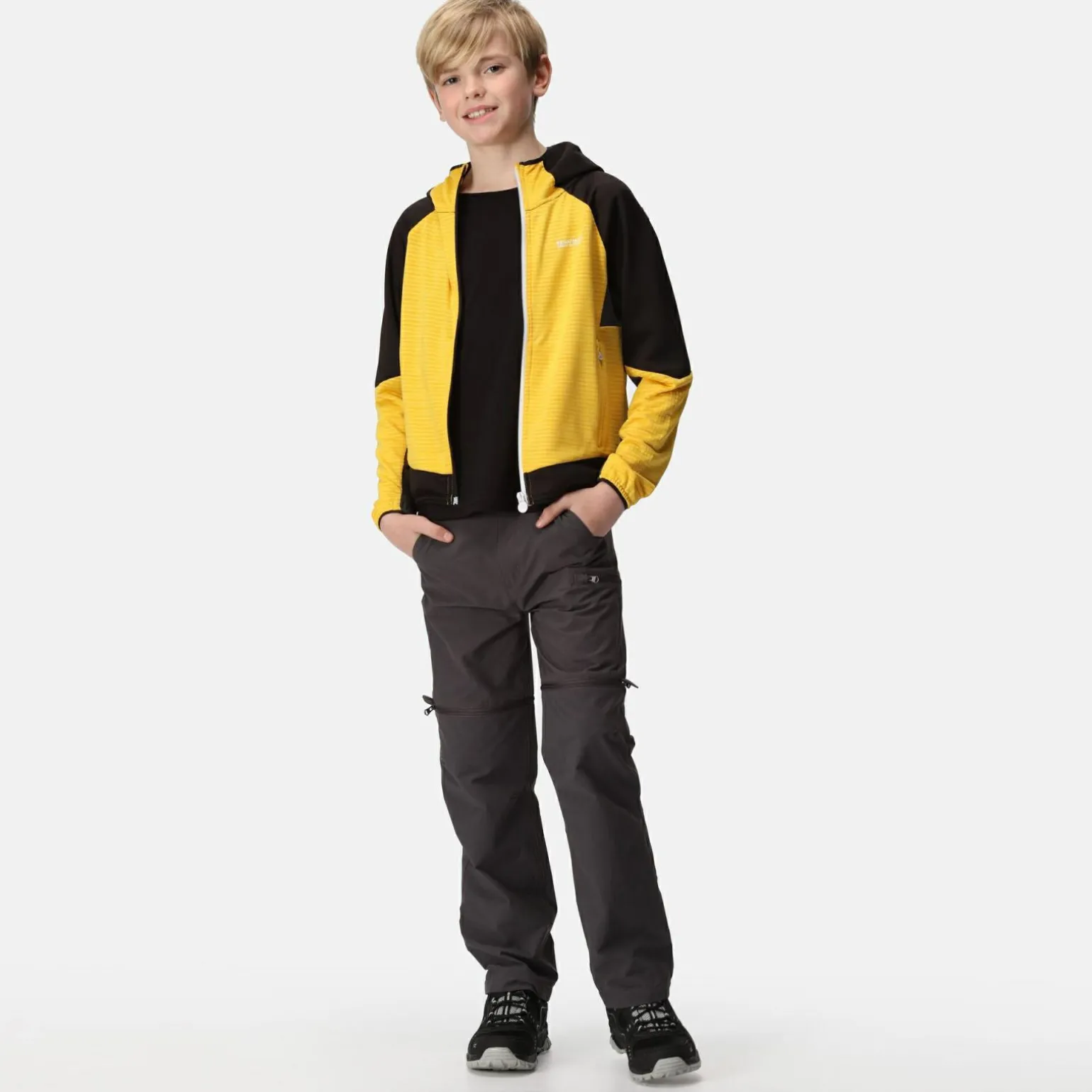 Dziecięcy softshell z kapturem Prenton II | Żółto-czarno-szary