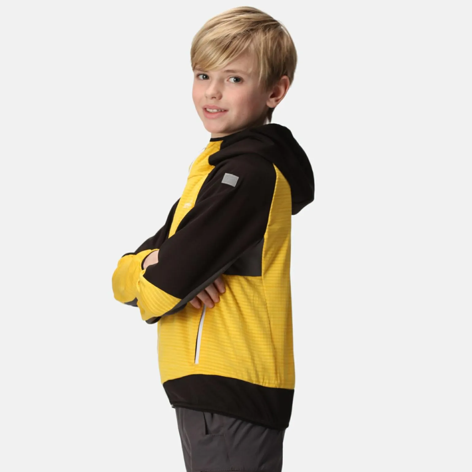 Dziecięcy softshell z kapturem Prenton II | Żółto-czarno-szary