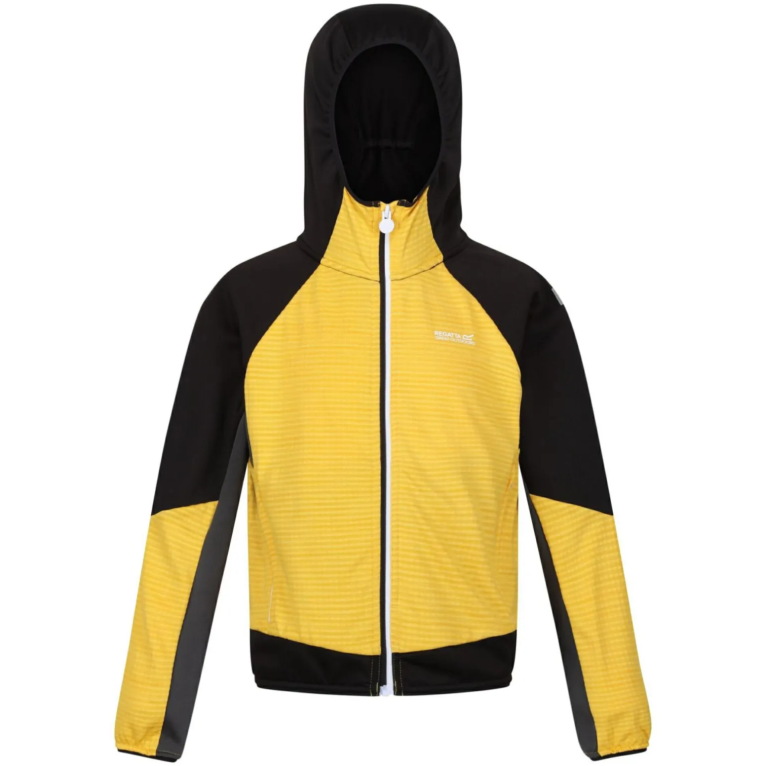 Dziecięcy softshell z kapturem Prenton II | Żółto-czarno-szary