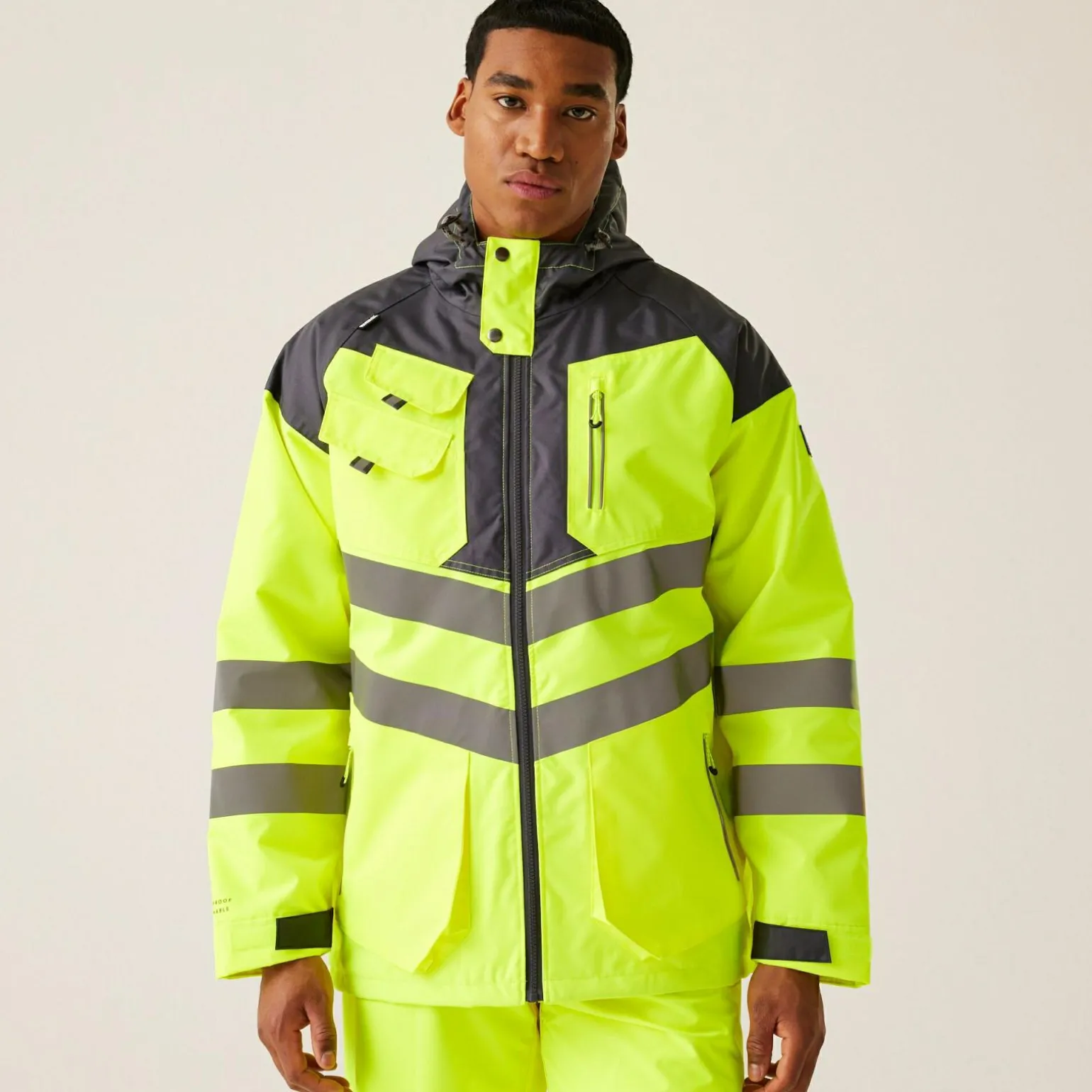 Męska wodoodporna kurtka parka Professional | Żółto-szary