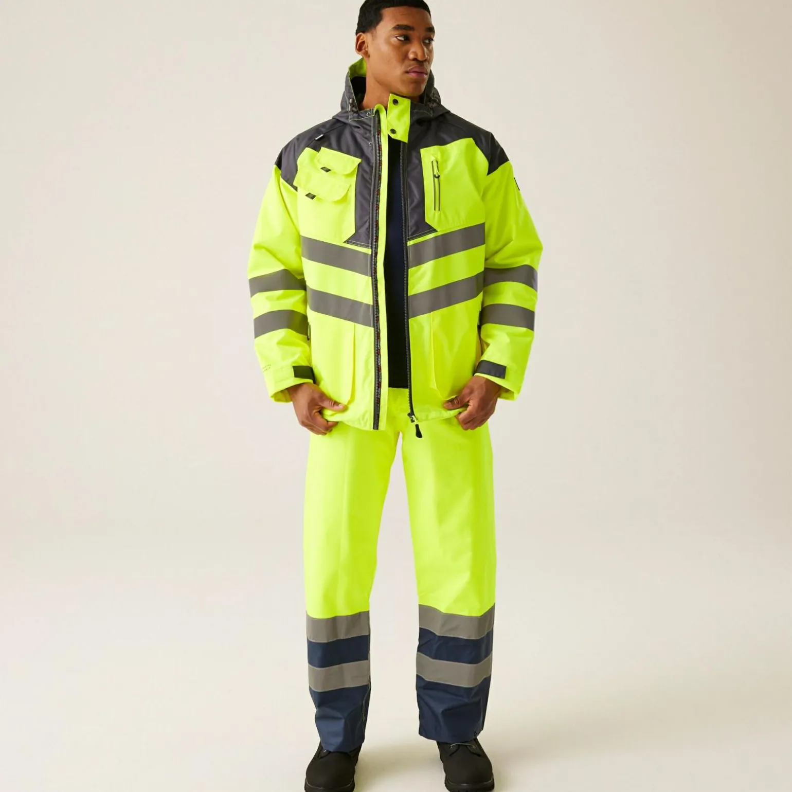 Męska wodoodporna kurtka parka Professional | Żółto-szary