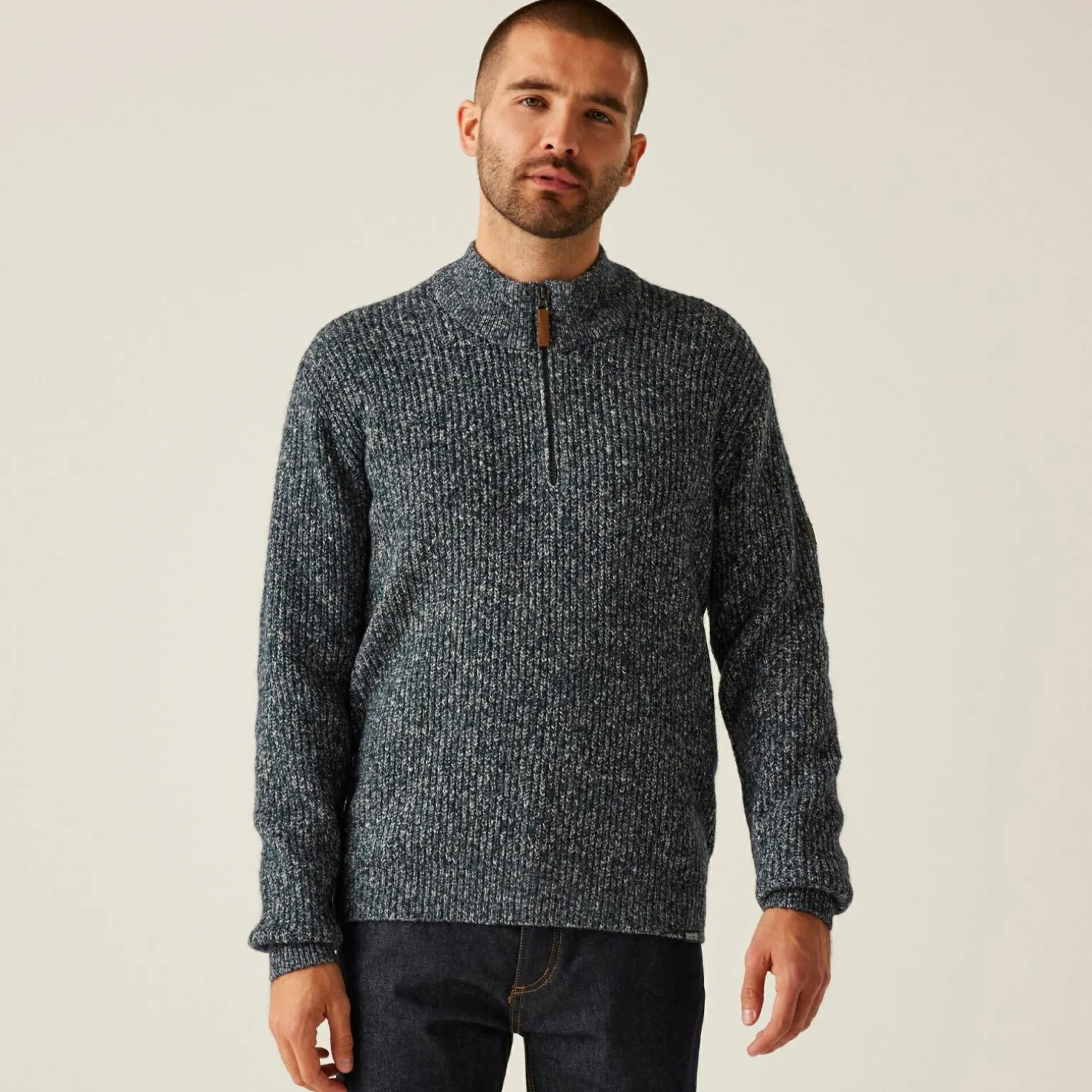 Męski sweter z dzianiny Solomon | Granatowy