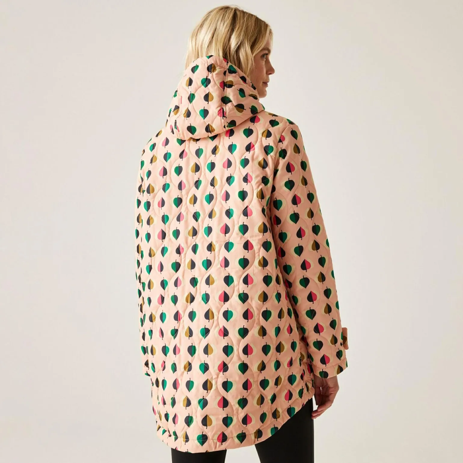 Orla Kiely - Damska kurtka ocieplana Waterproof | Czarny w różowy wzór