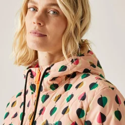 Orla Kiely - Damska kurtka ocieplana Waterproof | Czarny w różowy wzór