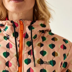 Orla Kiely - Damska kurtka ocieplana Waterproof | Czarny w różowy wzór