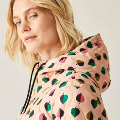 Orla Kiely - Damska kurtka ocieplana Waterproof | Czarny w różowy wzór