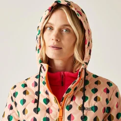 Orla Kiely - Damska kurtka ocieplana Waterproof | Czarny w różowy wzór