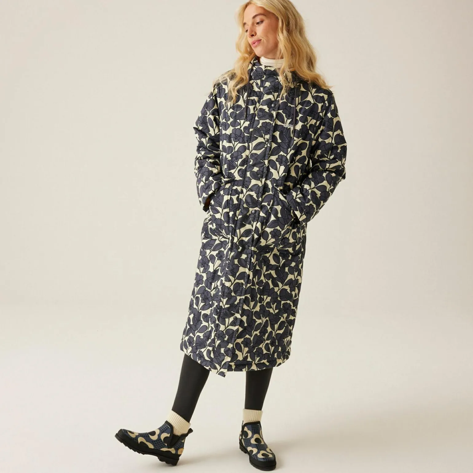 Orla Kiely - Damski płaszcz ocieplany Long Length | Szary