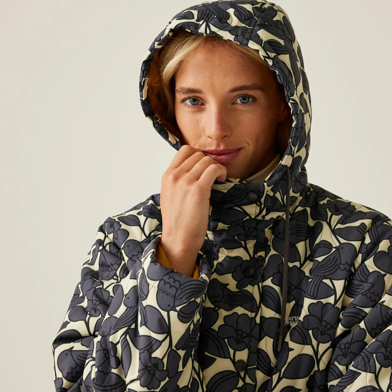 Orla Kiely - Damski płaszcz ocieplany Long Length | Szary